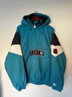 Vintage 90s San Jose Sharks NHL Starter Heavyweight 1/2 Zip Pullover Jacket